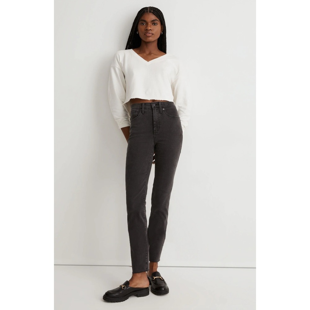 Madewell Stovepipe Jeans Banberry Wash Raw Hem Gray Denim Stretch High Rise 32P